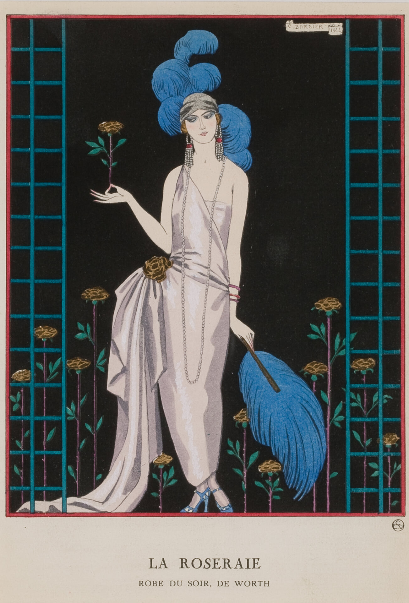 ジョルジュ・バルビエ「薔薇の庭　ウォルトのイヴニング・ドレス」『ガゼット・デュ・ボン・トン』3号 1922年、大村美術館（秋田・角館）の写真