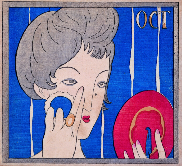 《化粧の秋（『婦人グラフ』表紙絵）》1924（大正13）年 木版 夢二郷土美術館蔵