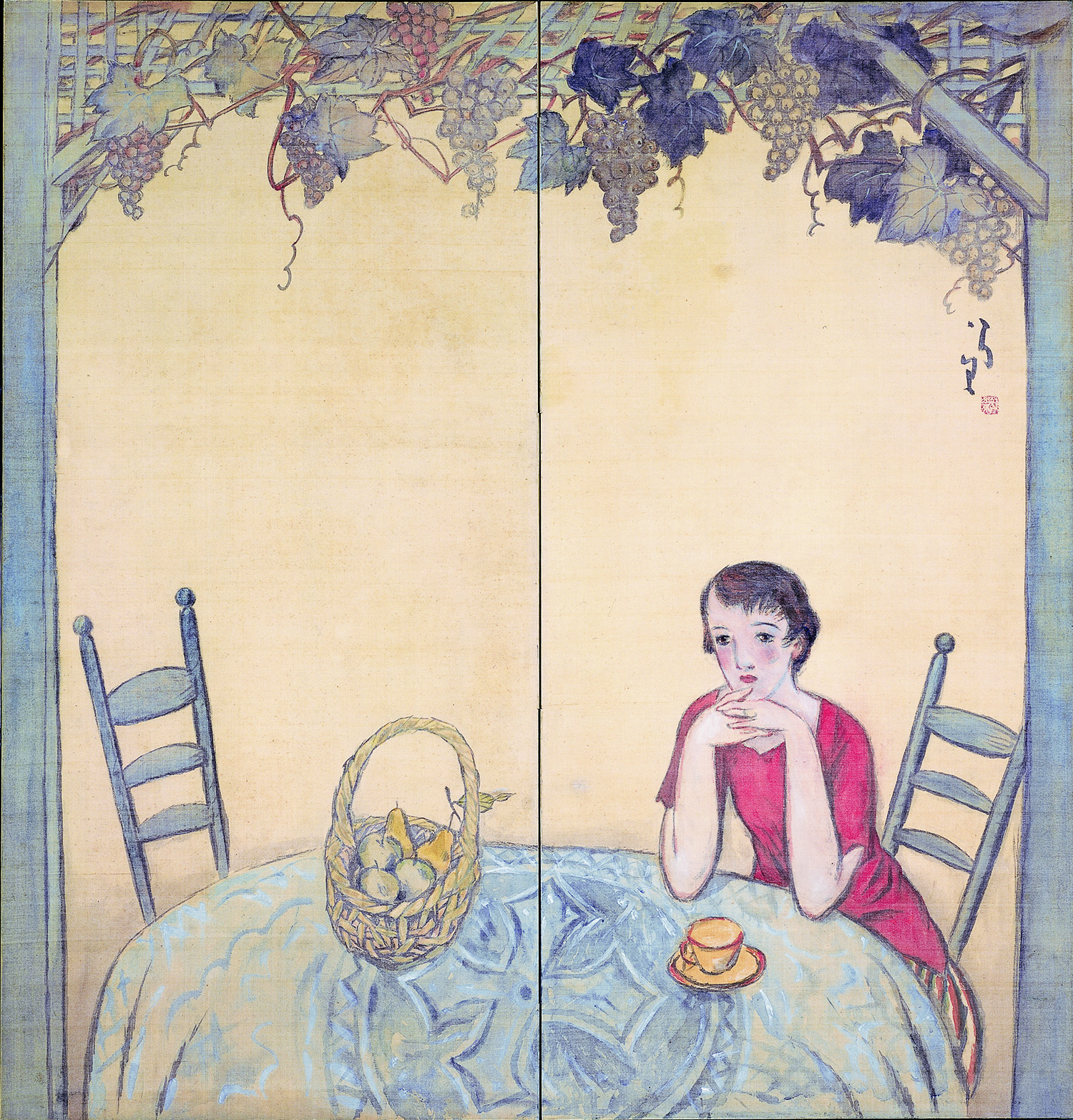 Rest (Woman), Early Showa era(1926-1989), Color on silk, Collection of Yumeji Art Museum