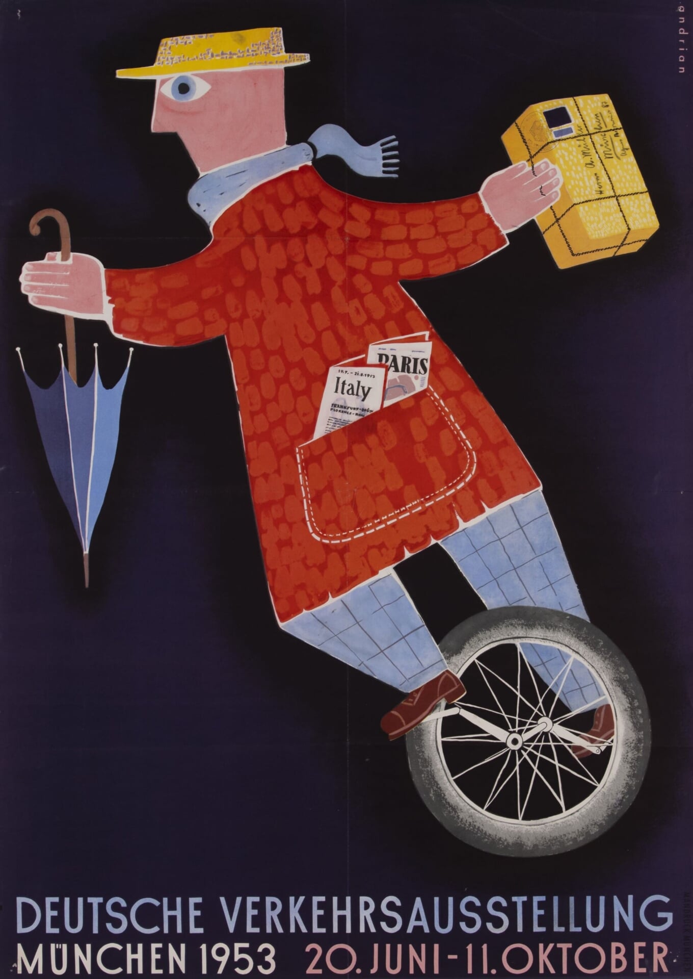 Dieter von Andrian, Exhibition, German Traffic Fair Munich 1953, 1953, poster, A5 collection Düsseldorf ©Heiresses of Dieter von Andrian