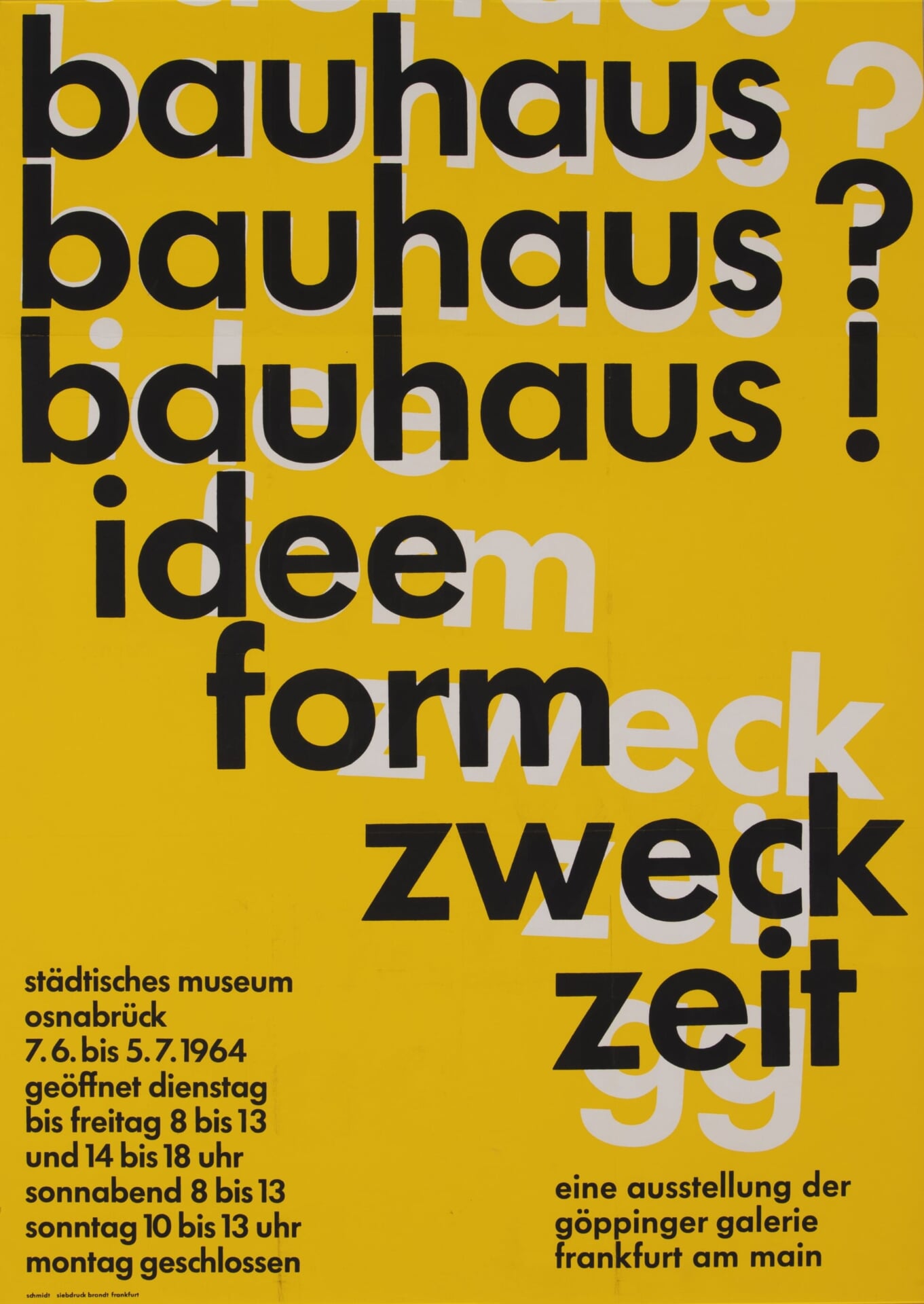 Wolfgang Schmidt, Exhibition, bauhaus idea form purpose time, 1964, poster, A5 collection Düsseldorf